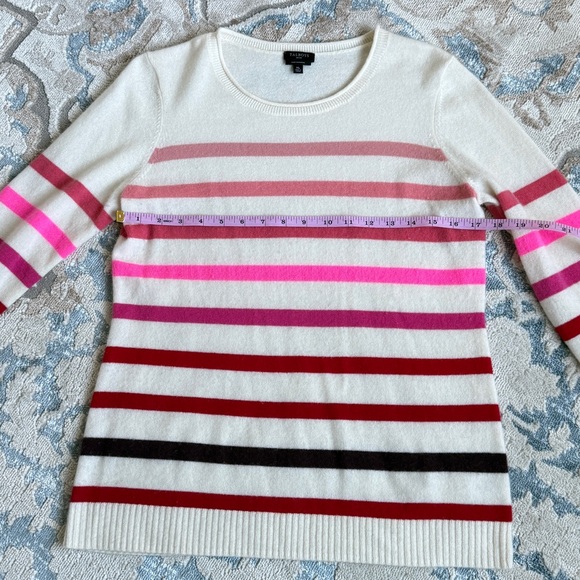 Talbots cashmere crewneck pullover beige base with multicolor stripes size MP - Picture 4 of 8